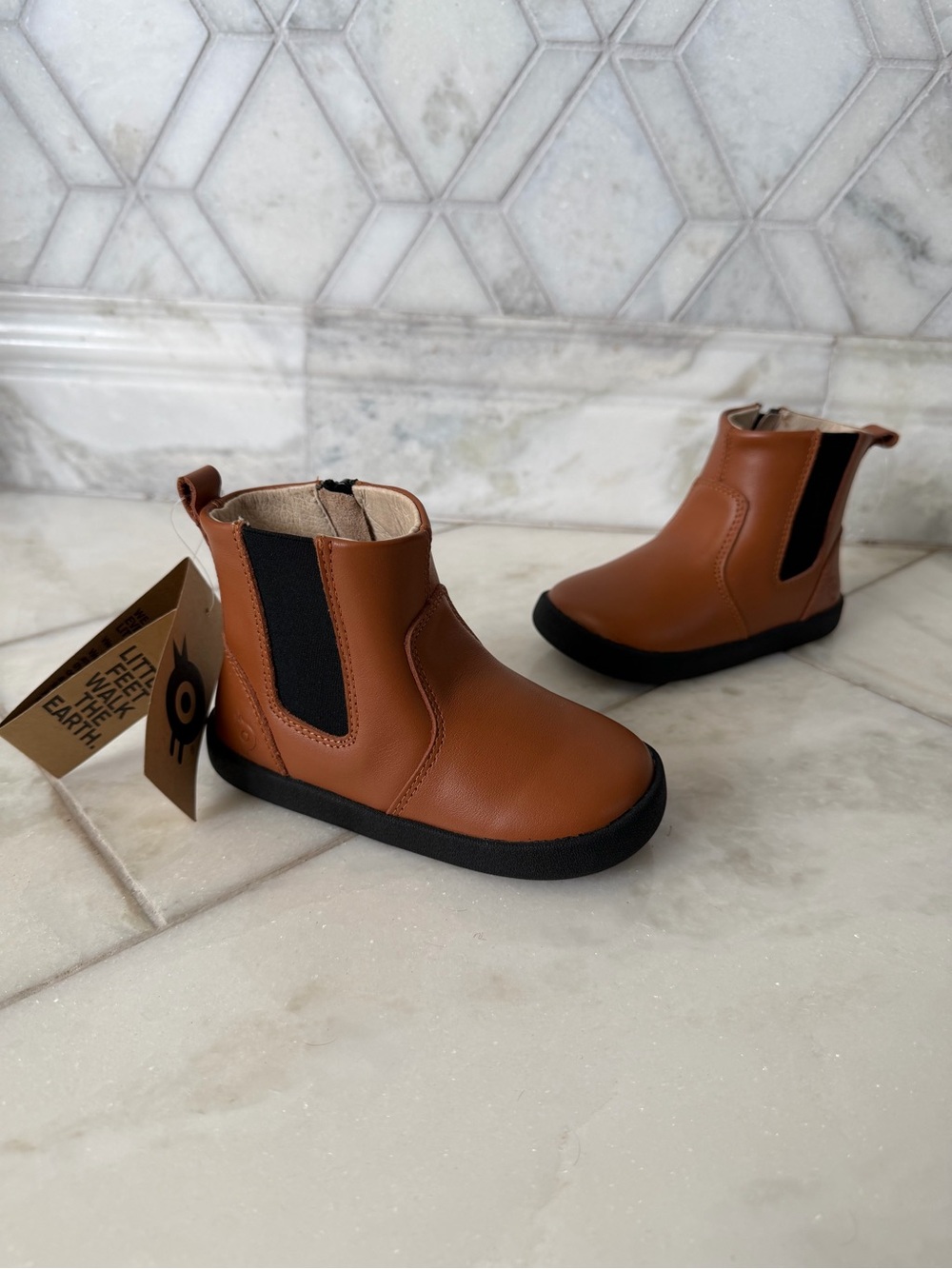 Old Soles Tan and Black Chelsea Boots for Kids